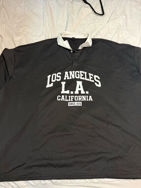 Absolutely Black Polo with White Contrast Collar and LA Print